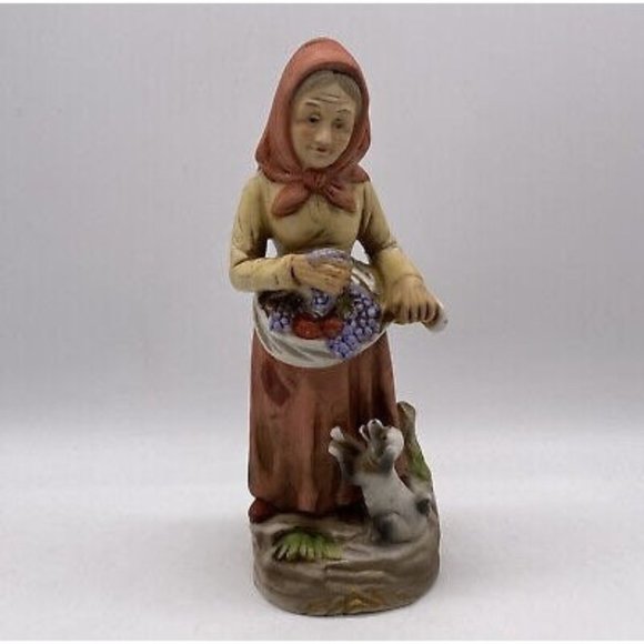 Rare Vintage Homco Old Lady Woman with Fruit Basket and Dog Figurine - Picture 1 of 7